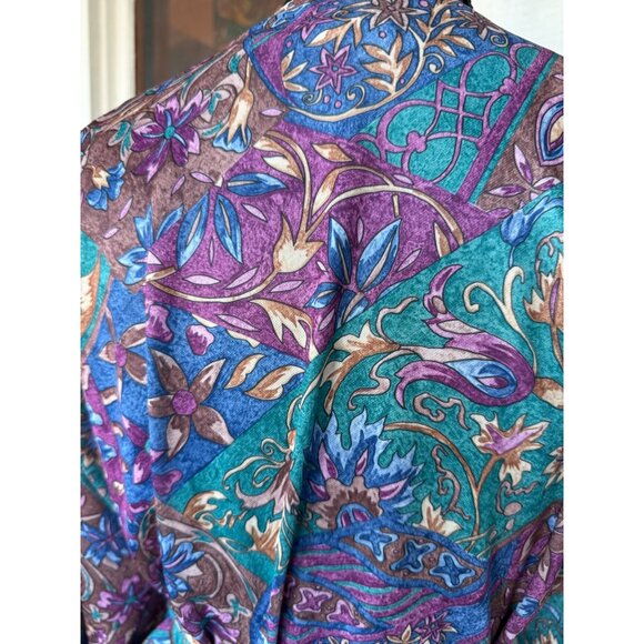 Vintage 70's Nancy II Blue Purple Floral Belted House Dress Sz 18 - Picture 14 of 14